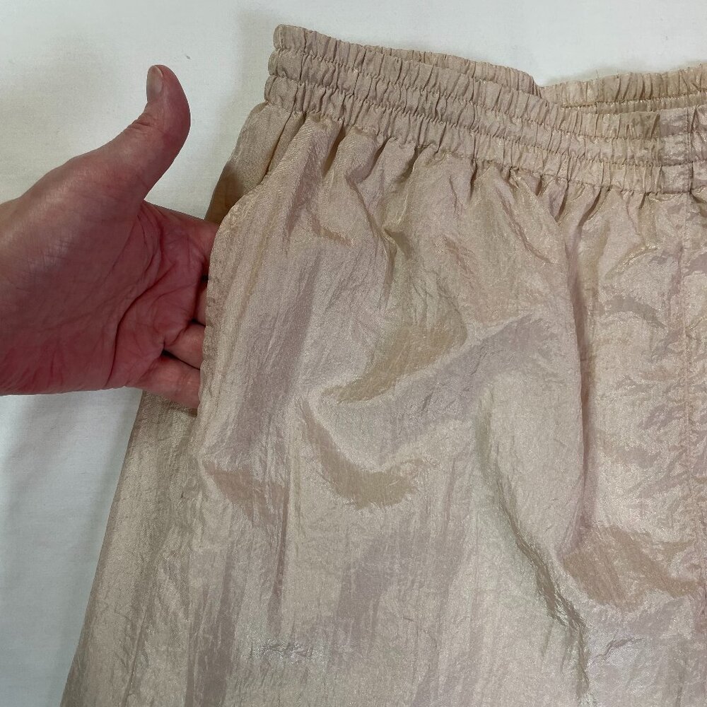 Vintage 90s Lavon Track Pants Shimmer Metallic Gold Tan Nylon Size L - Picture 3 of 14